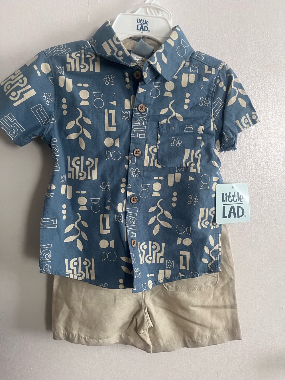 Little Lad Boys' Blue Printed Short-Sleeve Button-Down Set